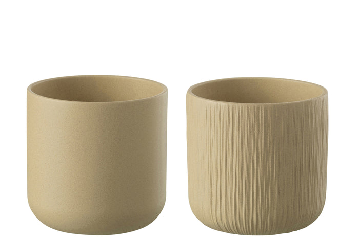 J-Line bloempot Gen - keramiek - beige - XL - 2 stuks - Ø 20.5 cm