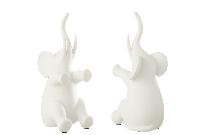 J-Line boekensteun Olifant Zittend - polyresin - wit - set v
