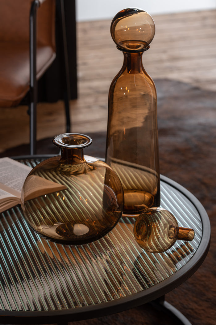 J-Line decoratie Fles + Stop Effen Rond - glas - bruin