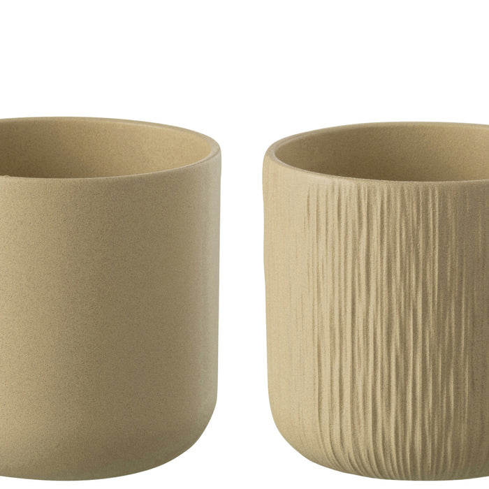 J-Line bloempot Gen - keramiek - beige - XXL - 2 stuks - Ø 26.5 cm