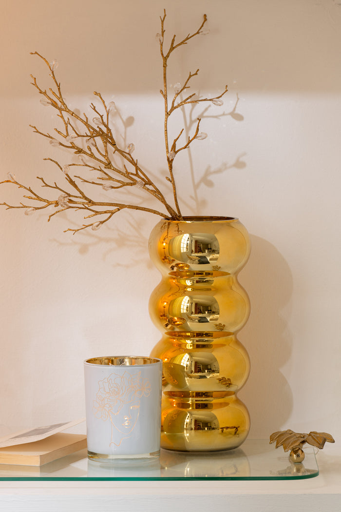 J-Line vaas Rups - glas - goud - 30 cm hoog