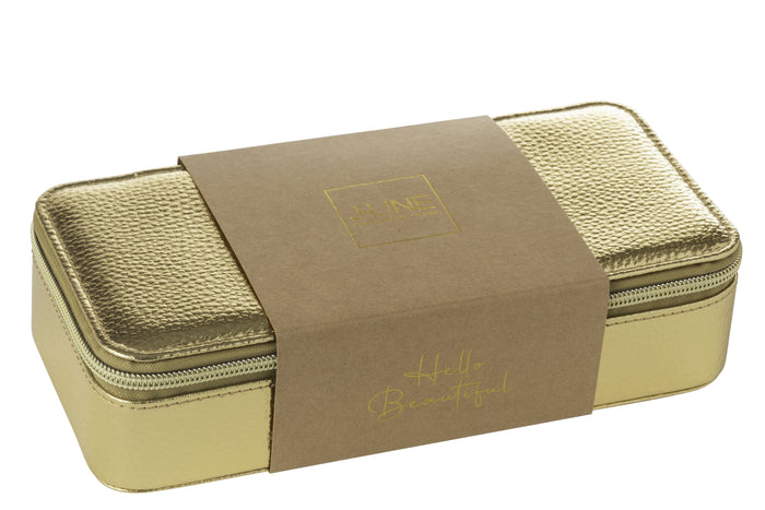 J-Line juwelendoos rechthoek + spiegel - kunstleder - goud