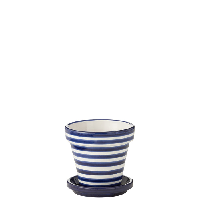 J-Line bloempot Granada Stripes - keramiek - blauw - small - Ø 21 cm