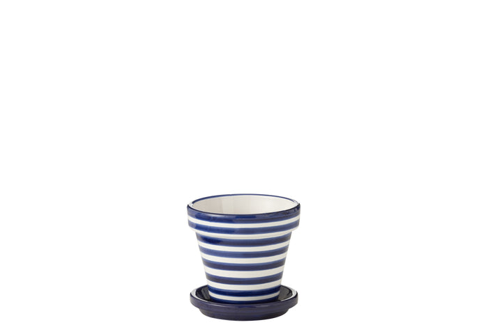 J-Line bloempot Granada Stripes - keramiek - blauw - small - Ø 21 cm