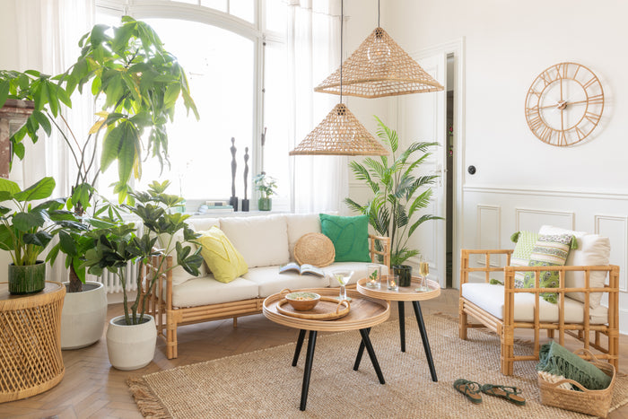 J-Line klok Roman - rotan|metaal - naturel - small - Ø 70 cm