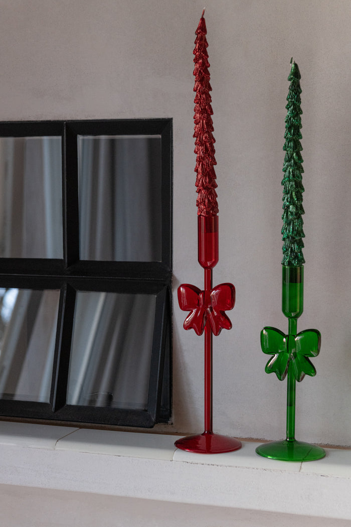 J-Line kaarshouder - glas - groen - set van 2