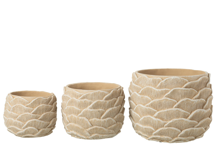 J-Line bloempot Rond Reliëf - cement - beige - large - Ø 26.