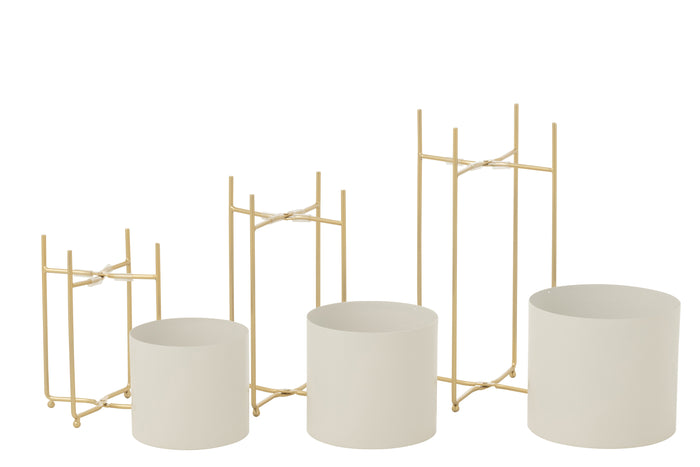 J-Line bloempot Rond - ijzer - goud|wit