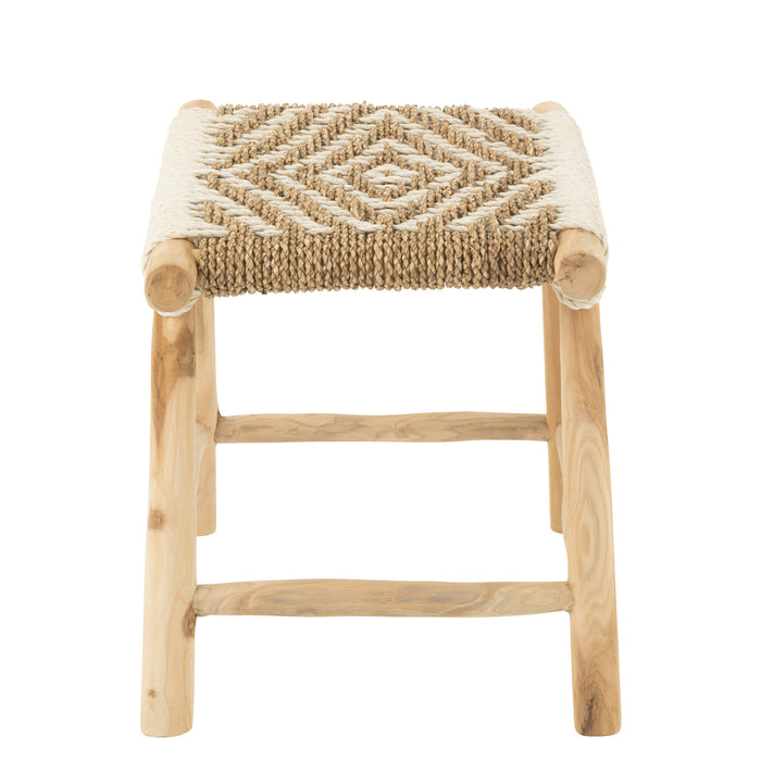 J-Line poef Waverly - hout|zeegras - naturel|wit