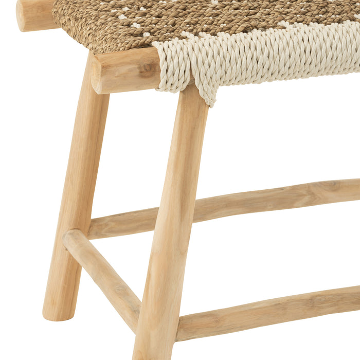 J-Line poef Waverly - hout|zeegras - naturel|wit