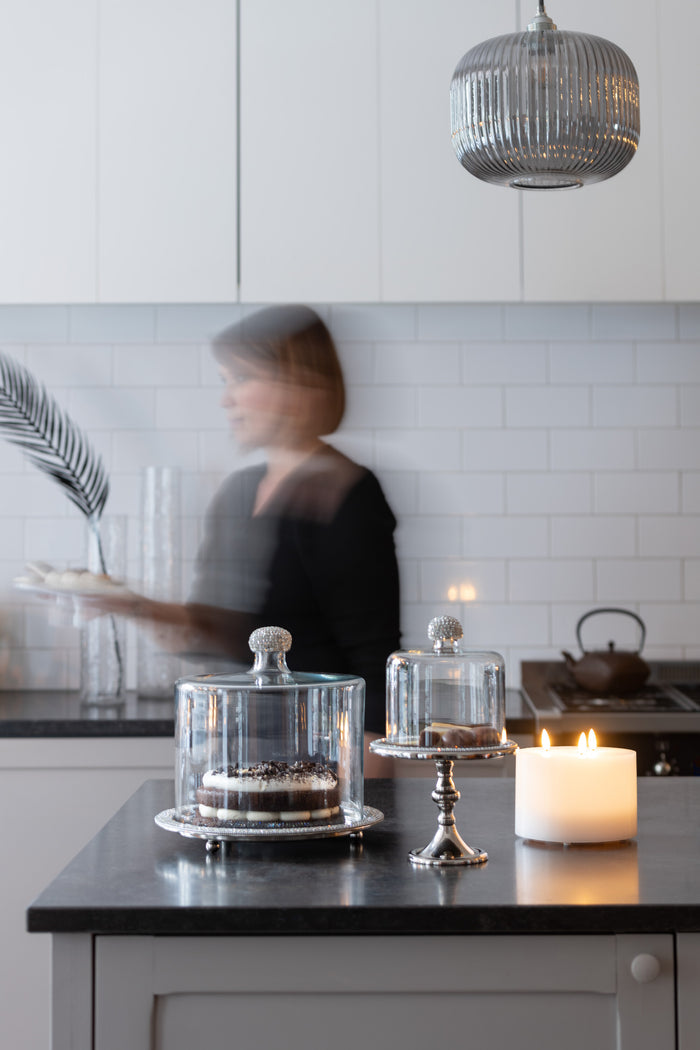 J-Line cilinderkaars 3 Vlammen - wit - medium - LED lichtjes