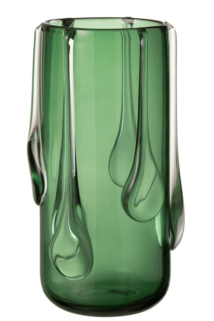 J-Line vaas Drippy - glas - groen - large - 33 cm hoog