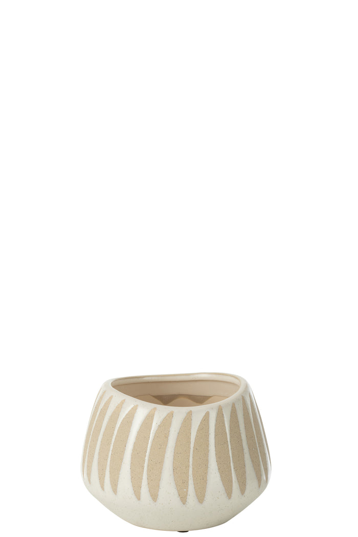 J-Line bloempot Kai - keramiek - beige|wit - small - Ø 16 cm