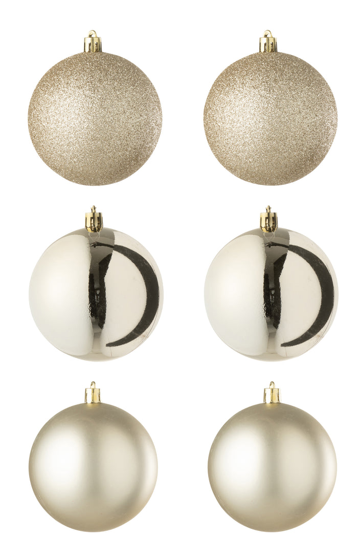 J-Line kerstbal - kunststof - beige - doos van 6