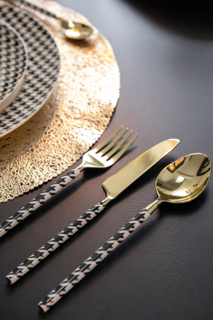 J-Line bestek Pied-De-Poule - roestvrij staal - goud - doos