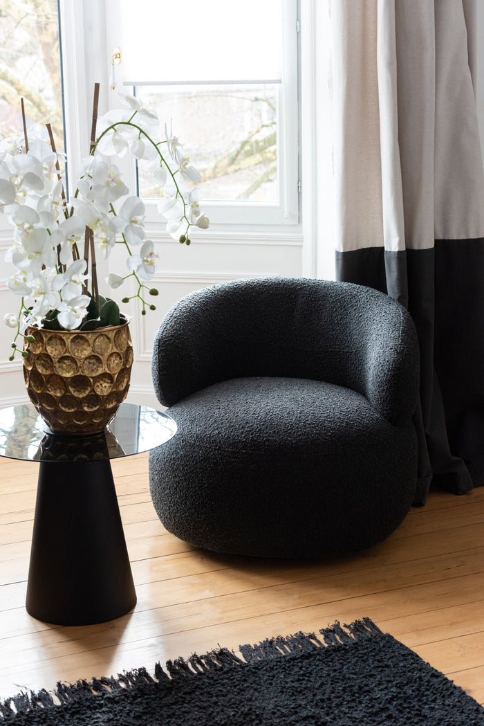 J-Line zetel Draaiend Rond - hout|textiel - zwart