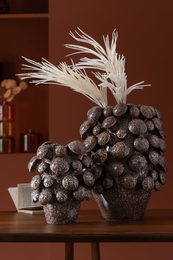 J-Line vaas Fungi - keramiek - bruin - large