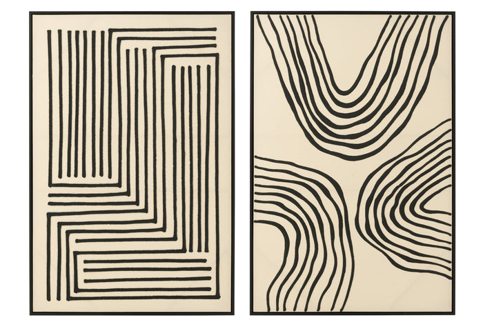 J-Line wanddecoratie Cotton - canvas - ecru|zwart - 2 stuks