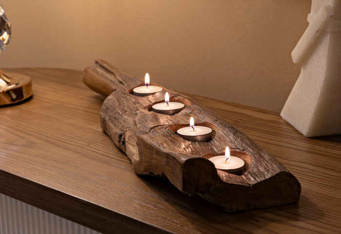 Bruine houten kaarsenhouder 51x14x6 cm