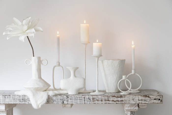 J-Line bloem Tak Korte Bladeren 1 Kop Eva - polyresin - wit