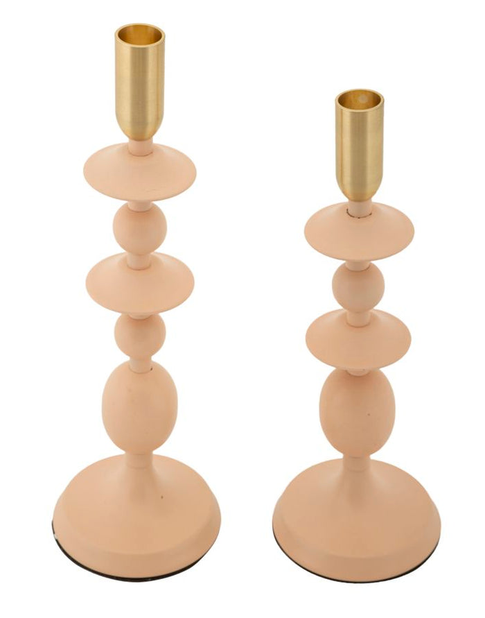 Set van 2 roze en gouden metalen kaarsenhouders