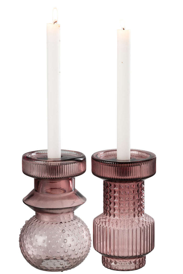 J-Line kaarshouder Geometrisch - glas - roze - 2 stuks
