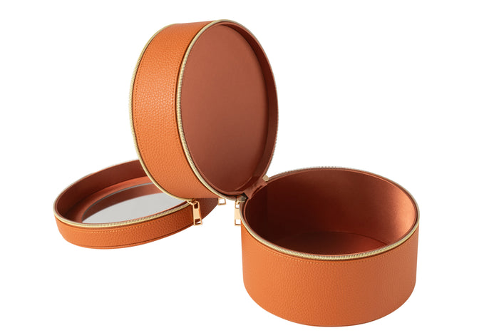 J-Line toilettas Rond + spiegel - kunstleder - cognac