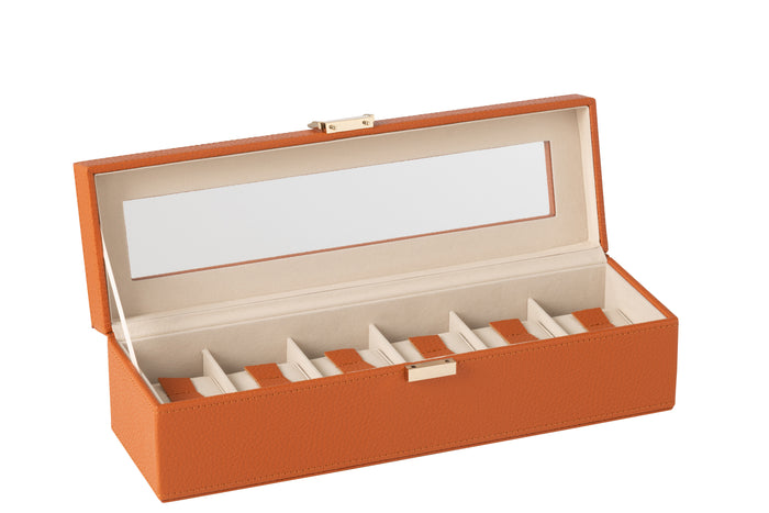 J-Line juwelendoos 6 compartimenten - kunstleder - cognac