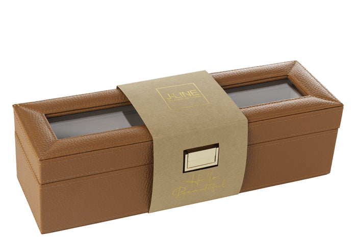 J-Line juwelendoos 6 compartimenten - kunstleder - cognac