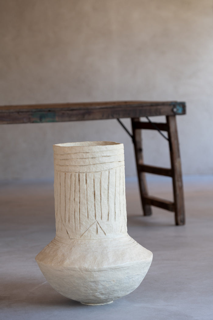 J-Line bloempot - papier maché - naturel - 60 cm hoog