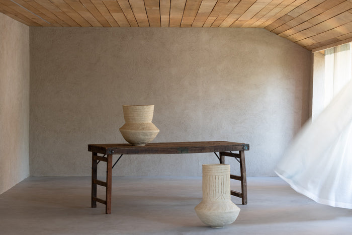 J-Line bloempot - papier maché - naturel - 60 cm hoog