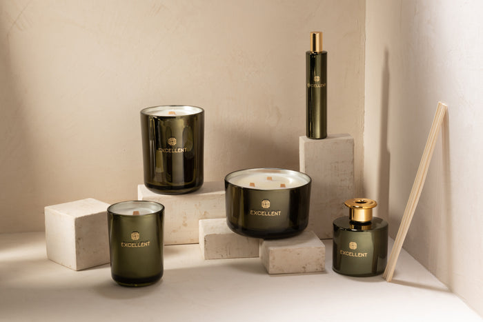 J-Line geurkaars Excellent - Bergamot Wood - glas - groen -