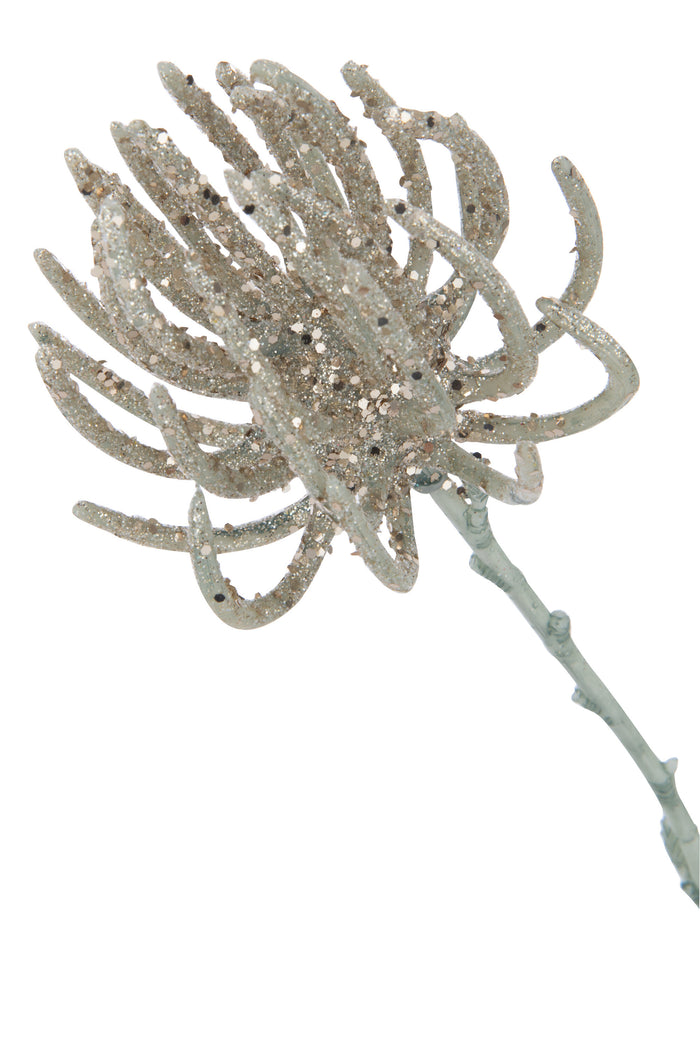 J-Line decoratie tak 2 Bloemen - kunststof - lichtgroen - 12 stuks