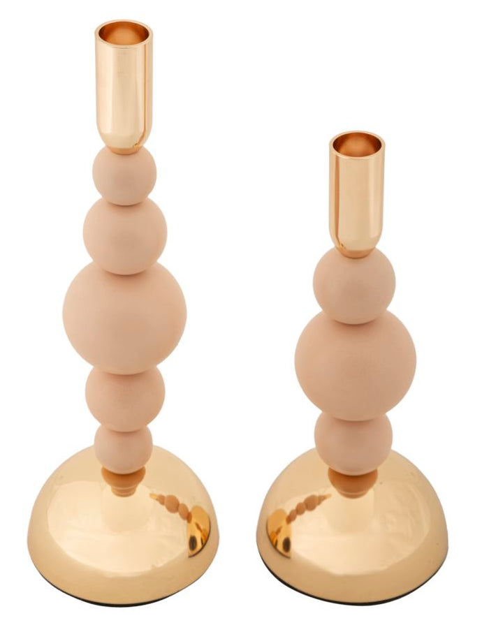 Set van 2 roze en gouden metalen kaarsenhouders