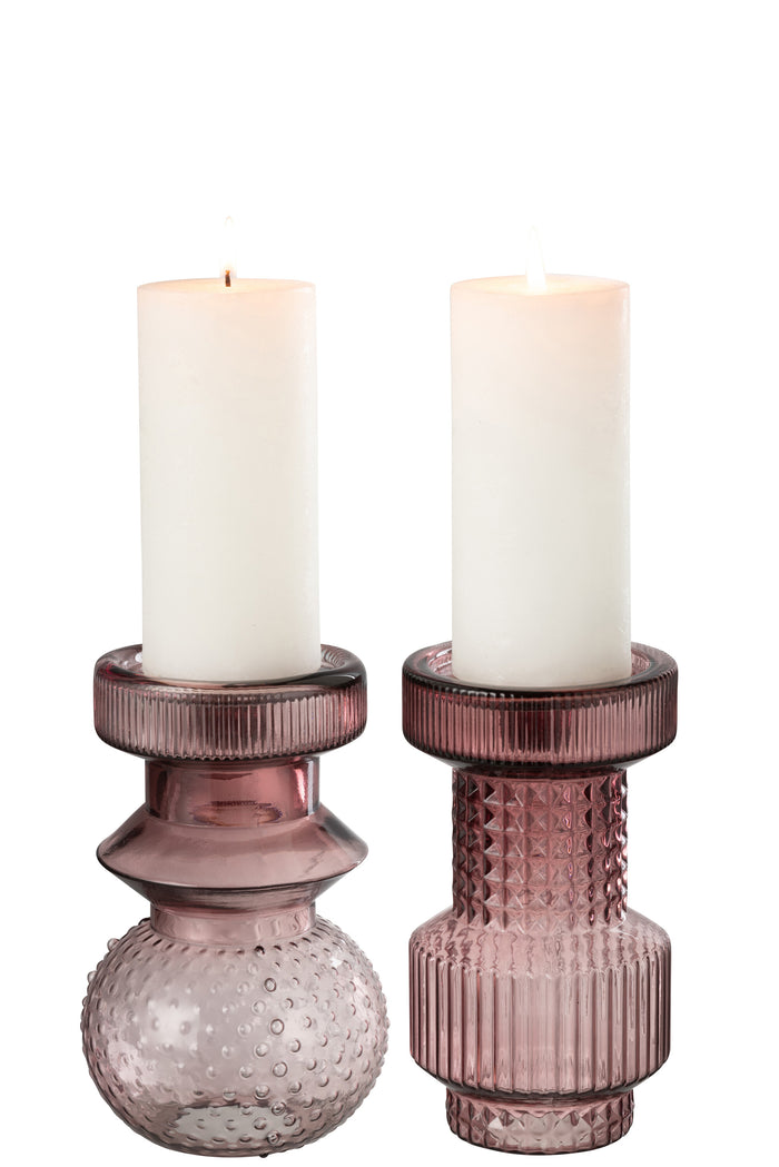 J-Line kaarshouder Geometrisch - glas - roze - 2 stuks
