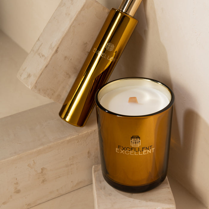 J-Line geurkaars Excellent - Golden Honey - glas - oker – small - 50U