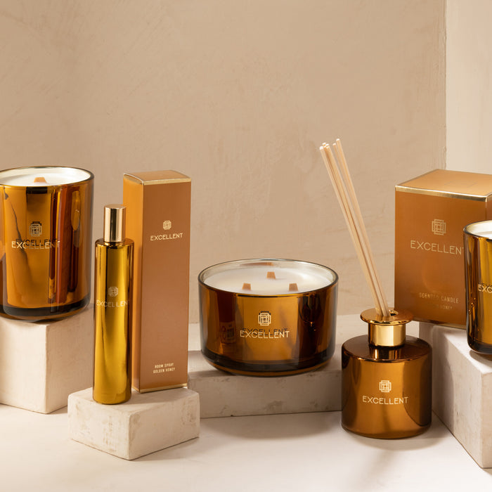 J-Line geurkaars Excellent - Golden Honey - glas - oker – small - 50U