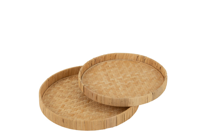 J-Line plateau Rond - bamboe|riet - naturel - 2 stuks