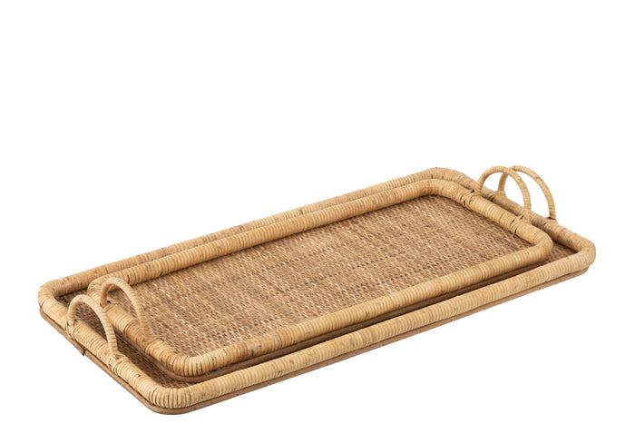 J-Line dienblad Rechthoek - rotan|metaal - naturel - 2 stuks