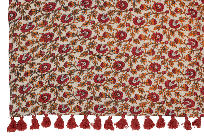 J-Line Plaid bloemen - katoen - rood - 180 x 130 cm