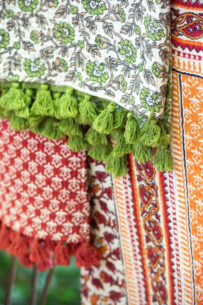 J-Line Plaid bloemen - katoen - rood - 180 x 130 cm