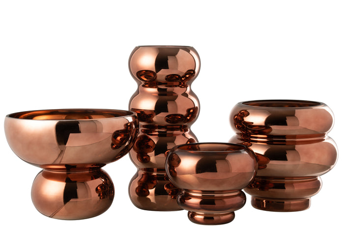 J-Line windlicht Op Voet Afgerond - glas - bruin - Ø 23 cm