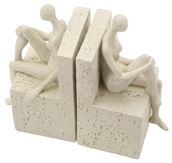 Crèmekleurige boekensteunen van hars, 24x10x20,5 cm