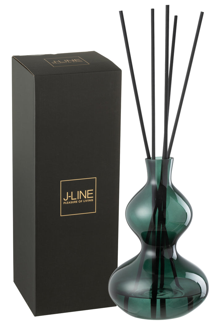 J-Line geurolie + stokjes Cedar Breeze - glas - donkergroen