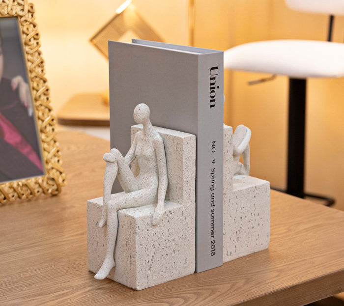 Crèmekleurige boekensteunen van hars, 24x10x20,5 cm