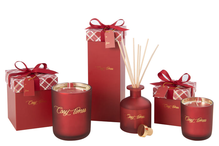 J-Line geurolie + stokjes Cosy Times Sapphire Amber Tea - rood