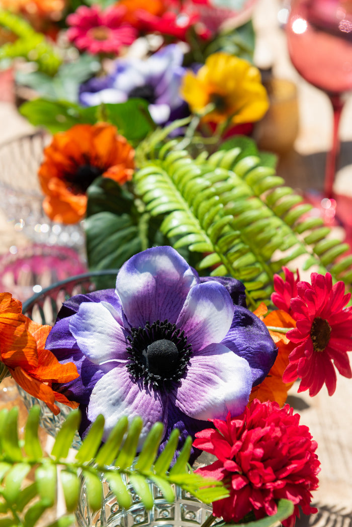 J-Line bloem Anemoon - kunststof - paars|wit - Ø 10.5 cm