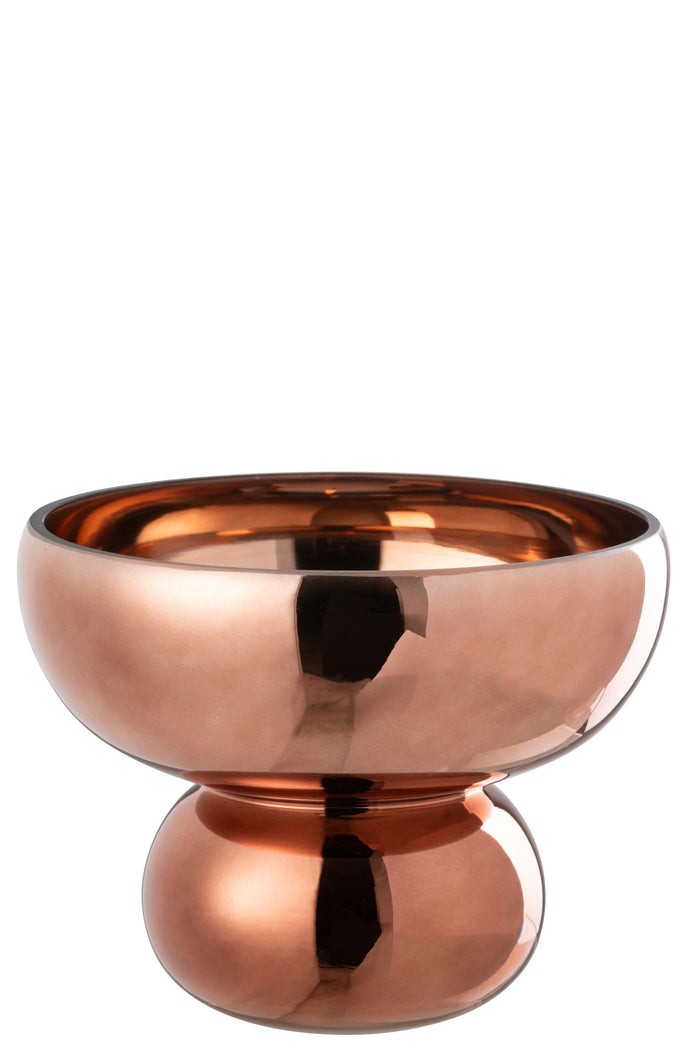 J-Line windlicht Op Voet Afgerond - glas - bruin - Ø 23 cm