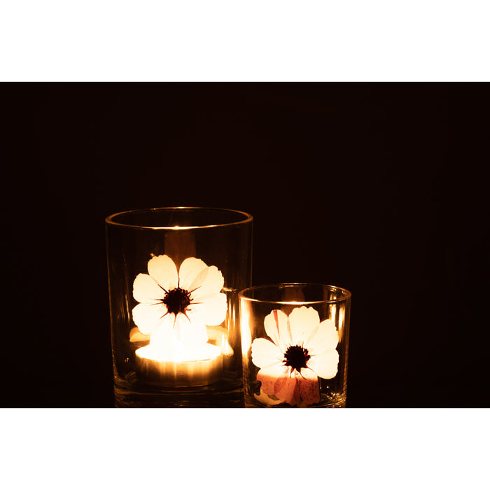 J-Line windlicht Bloem - glas - roze|mix