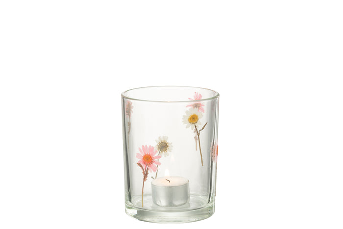 J-Line windlicht Peggy Bloemen - glas - transparant - large